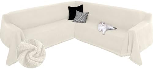 Arfntevss L Shape Sectional Couch Cover with Tassel