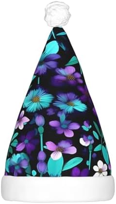 Purple And Teal Flower Print Christmas Hat With LED Lights