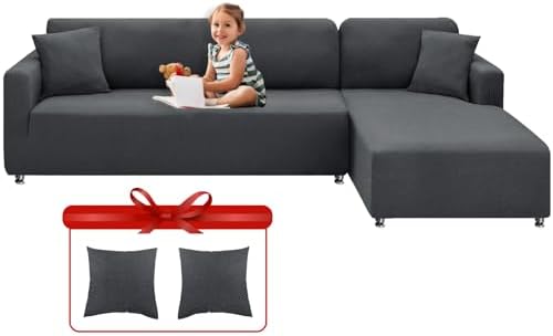 XINEAGE L Shape Sofa Cover 2 Piece with Pillowcases Gray