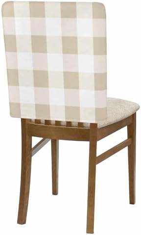 Beige Plaid Chair Covers Set of 4 for Dining Room