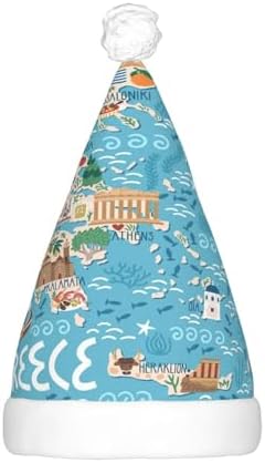 Greece Map Print Christmas Hat with LED Lights 1