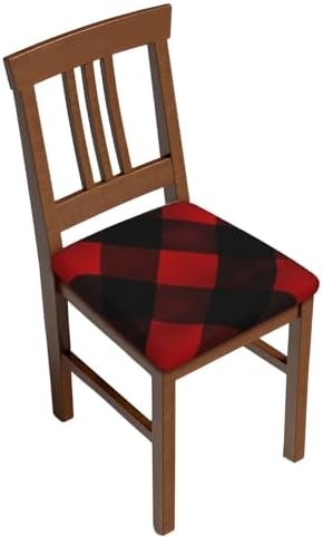 Two Piece Square Stool Covers with Elastic Bands Plaid Red and Black
