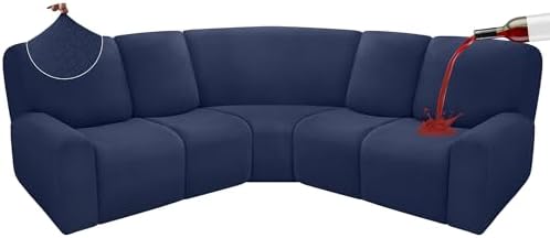 100 Waterproof Recliner Sofa Cover 5-Piece Set Navy Blue