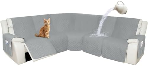 Arfntevss L-Shape Recliner Sectional Couch Cover - 5 Seater Silvery Gray