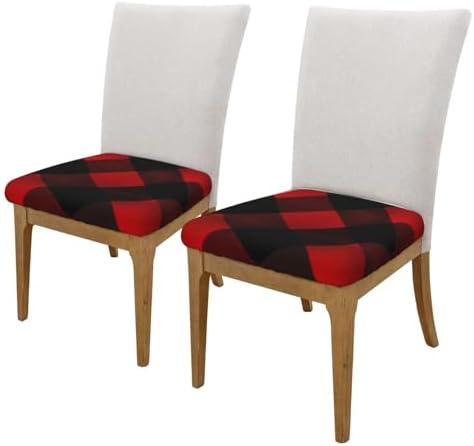 Two Piece Square Stool Covers with Elastic Bands Plaid Red and Black