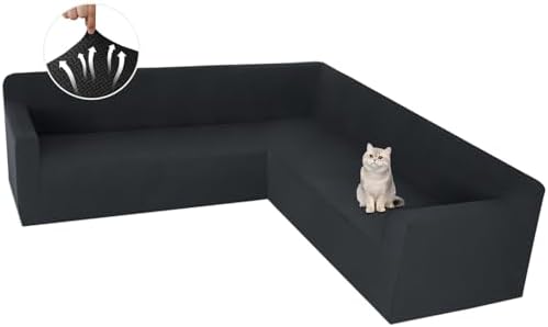 ALIECOM Stretchable L Shape Sofa Slipcover Cover with Elastic Bottom Black X-Large