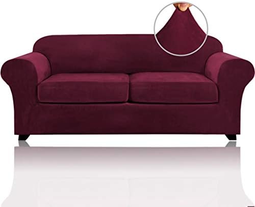 PrinceDeco Velvet Plush Sofa Slipcover 3 Piece Set