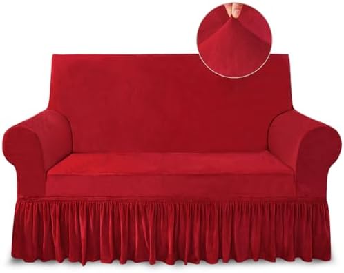 NICEEC Red Loveseat Cover with Skirt and Elastic