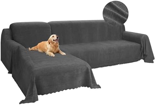 Chenille Couch Covers for L Shape Sectional with Tassels 2-Piece Set