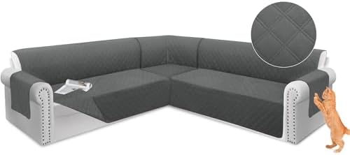 Arfntevss Reversible Dark Grey X-Large Sectional Sofa Cover 4 Pcs Set