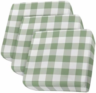 Sage Green Plaid Stretch Sofa Cushion Covers 3-PC
