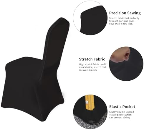 10 Pcs Black Washable Removable Chair Covers for Weddings and Banquets