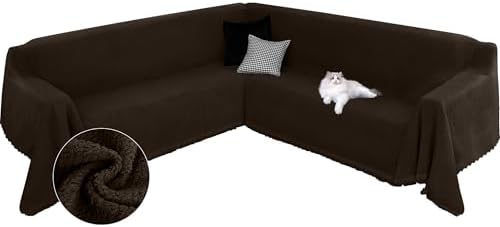 Arfntevss Plush Sectional Couch Cover L Shape with Tassels