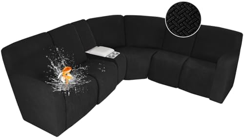 ALIECOM Waterproof Recliner Sectional Sofa Cover L Shape 5 Seat Black