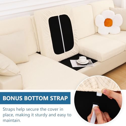 Hyha Waterproof Couch Cushion Covers for Sectional Sofa L Shape Design Beige