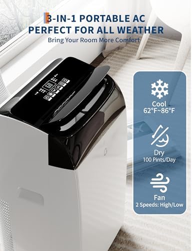 GarveeLife 14000 BTU Portable Air Conditioner with Remote Control and Fan Modes