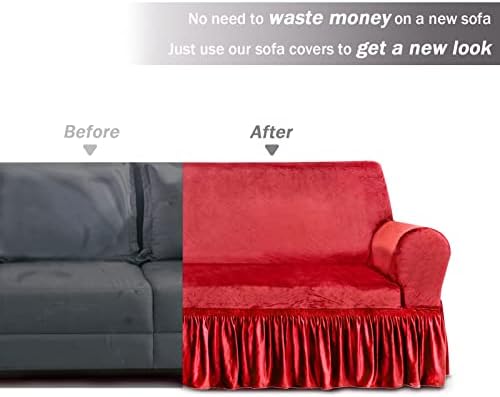 NICEEC Red Loveseat Cover with Skirt and Elastic