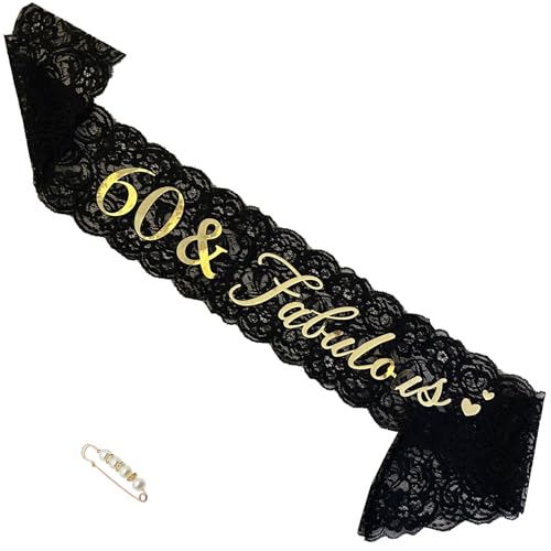 60th Birthday Sash with Pearl Safety Pin