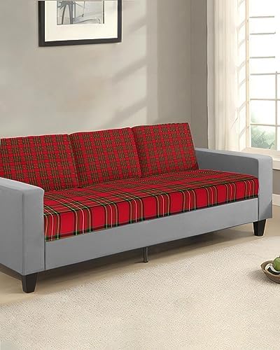 Red Green Checkered Sofa Cushion Covers Stretchy Elastic Slipcovers for Pets 2Pcs