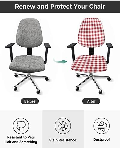 ALAGEO 2 Piece Red White Plaid Office Chair Cover