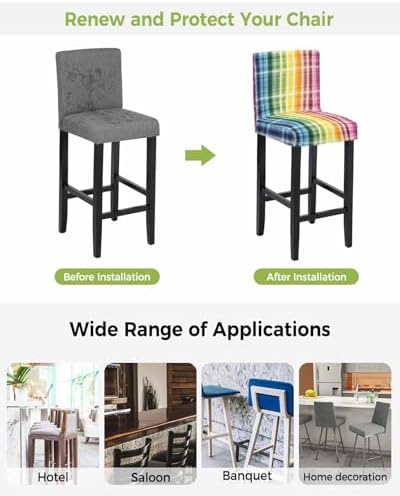 QueenKer Plaid Bar Stool Covers Set of 2 Stretchy Soft