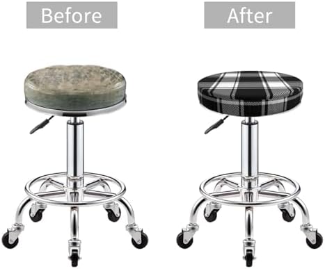 Buffalo Check Plaid Bar Stool Covers 12-14 Inch Round Elastic Seat Slipcover