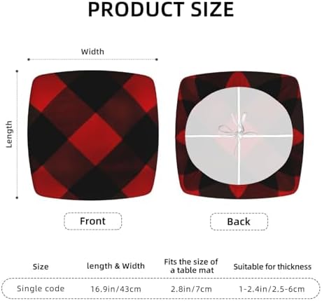 Two Piece Square Stool Covers with Elastic Bands Plaid Red and Black