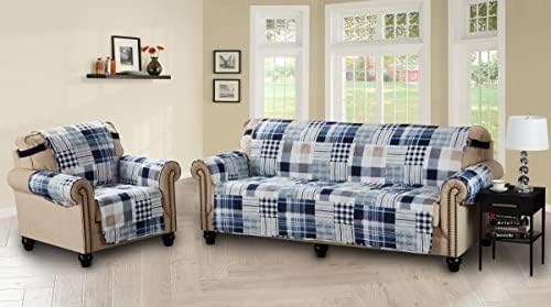 Brilliant Sunshine Recliner Slip Cover with Patchwork Design Blue and White
