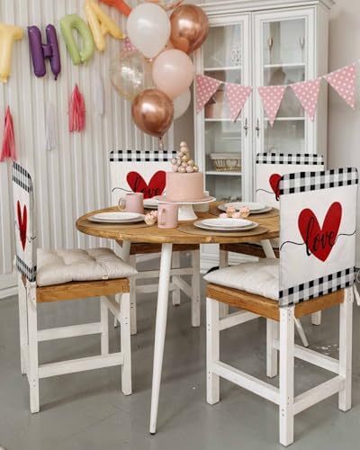 Valentines Day Chair Covers 4 Pack Red Heart Love Decor