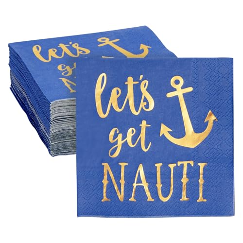 Juvale Nautical Napkins 50 Pack Blue with Anchor Design
