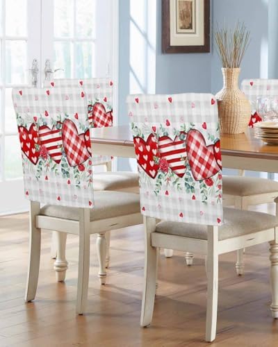 LooPoP Chair Covers Set of 4 Love Heart Red Plaid Eucalyptus