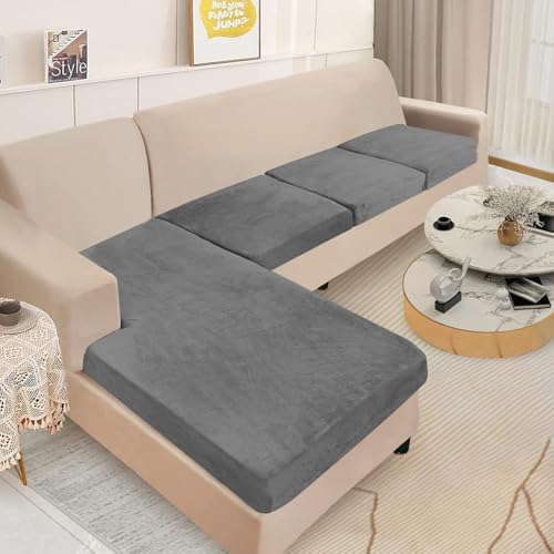 Velvet Sectional Couch Covers 4 Piece Set for L Shape Sofa