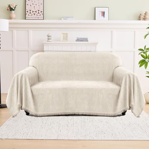 LOMAO Sofa Cover for 3 Cushion Sectional with Tassel Chenille Slipcover