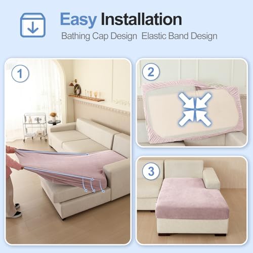 WEYOND L Shape Sofa Cover Pale Pink Chenille Slipcover for Sectional Sofa