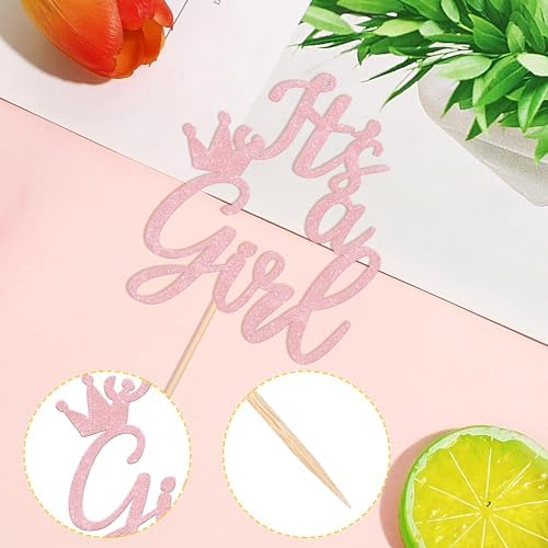 1 PCS Its a Girl Glitter Crown Cake Topper Light Pink