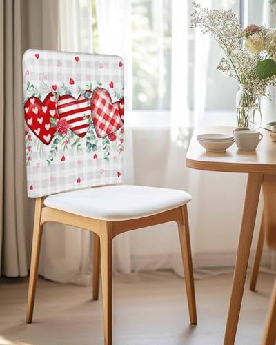 LooPoP Chair Covers Set of 4 Love Heart Red Plaid Eucalyptus