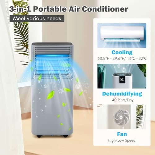 DORTALA 8000 BTU Portable Air Conditioner with Dehumidifier and Remote Control Grey