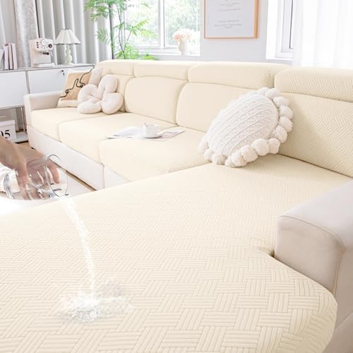 Hyha Waterproof Couch Cushion Covers for Sectional Sofa L Shape Design Beige