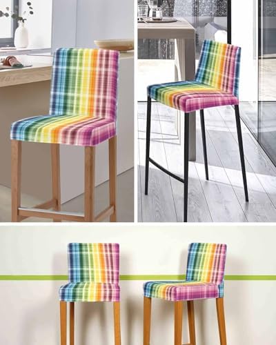 QueenKer Plaid Bar Stool Covers Set of 2 Stretchy Soft