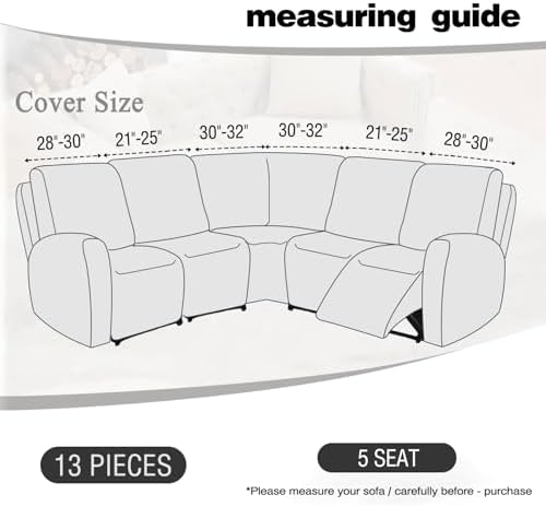 ALIECOM Waterproof Recliner Sofa Covers for L Shaped Sectional Couch 5 Seat