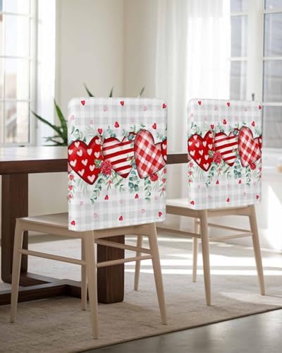 LooPoP Chair Covers Set of 4 Love Heart Red Plaid Eucalyptus