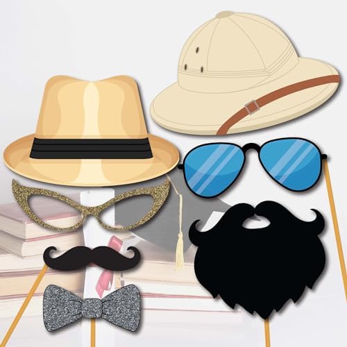 Party Photo Booth Props - 60 Piece Kit with Sign Sticks Adhesive Pads