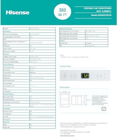 Hisense 8000-BTU White Portable AC with 3 Modes and Wi-Fi