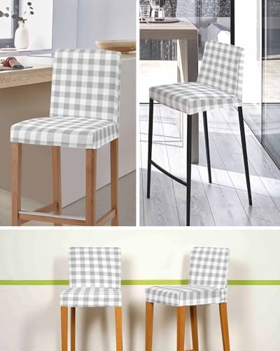 Grey Plaid Bar Stool Covers Set of 4