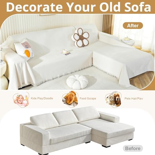 Royhom Sectional Couch Covers 2 Piece L Shaped Blanket