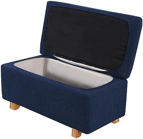 2 Piece Plaid Ottoman Covers for Rectangular Ottomans - Navy Blue Large