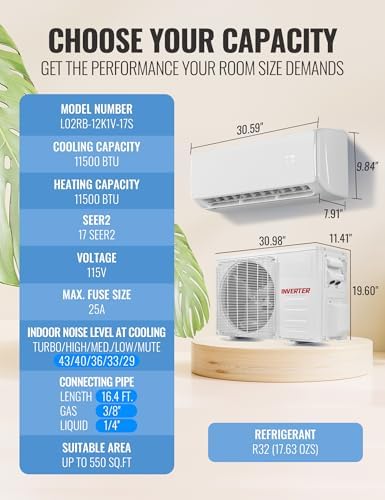 SAMLYC 11500 BTU Mini Split AC Unit with Heat and WiFi Control