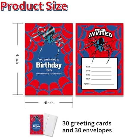 Spider Theme Birthday Invitations 30 Set