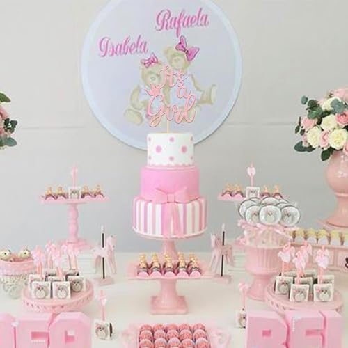 1 PCS Its a Girl Glitter Crown Cake Topper Light Pink