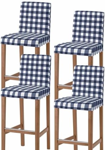 Modern Blue Plaid Bar Stool Cover Set of 4